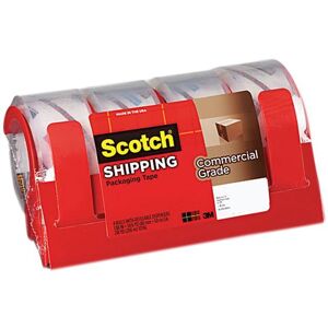 3M Scotch 3750-4RD Commercial Grade Packaging Tape with Dispenser, 1.88' x 54.6 yards, Clear, 4/PK