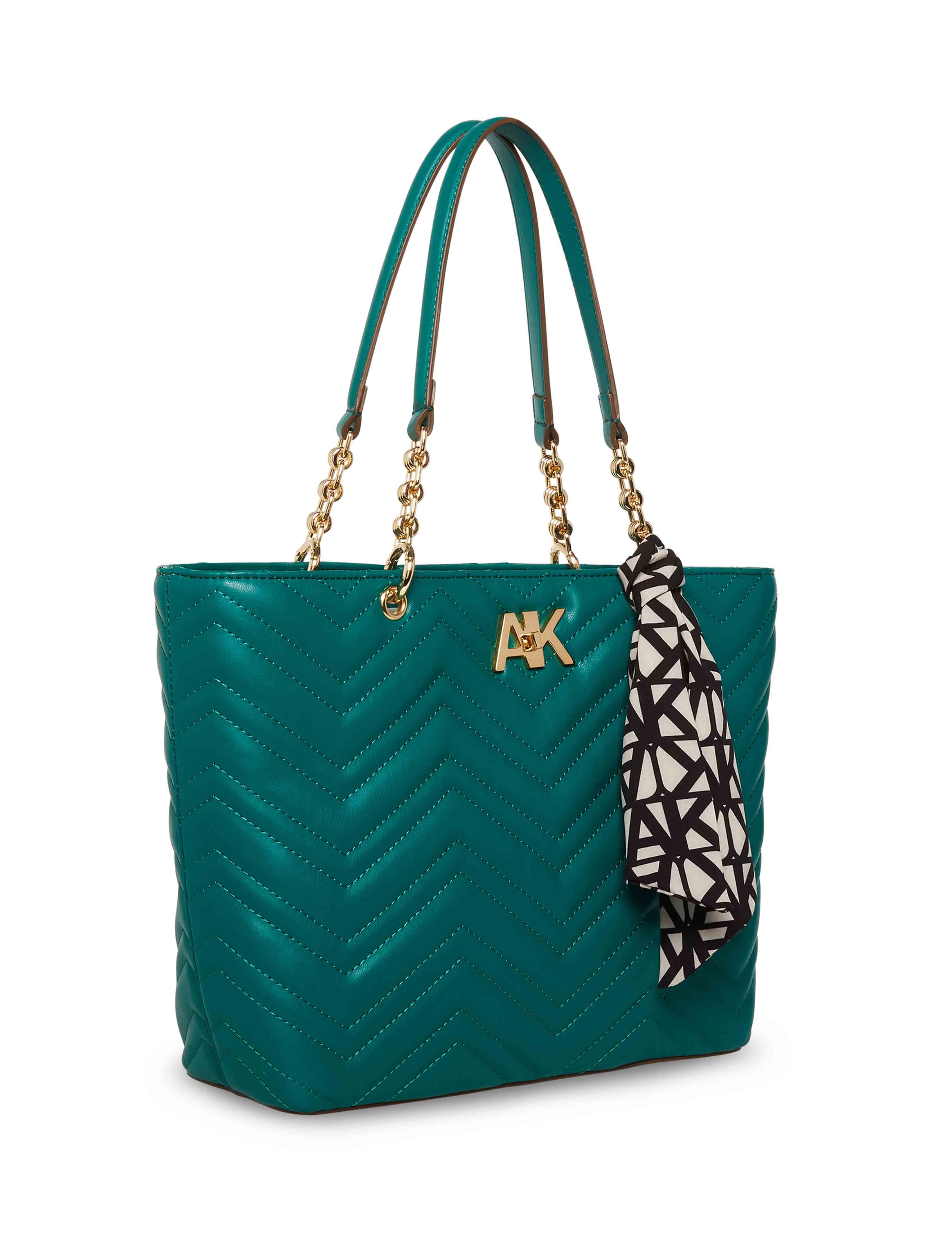 Anne Klein Women's Quilted Chain Tote with Turn Lock in Emerald size 9.5"