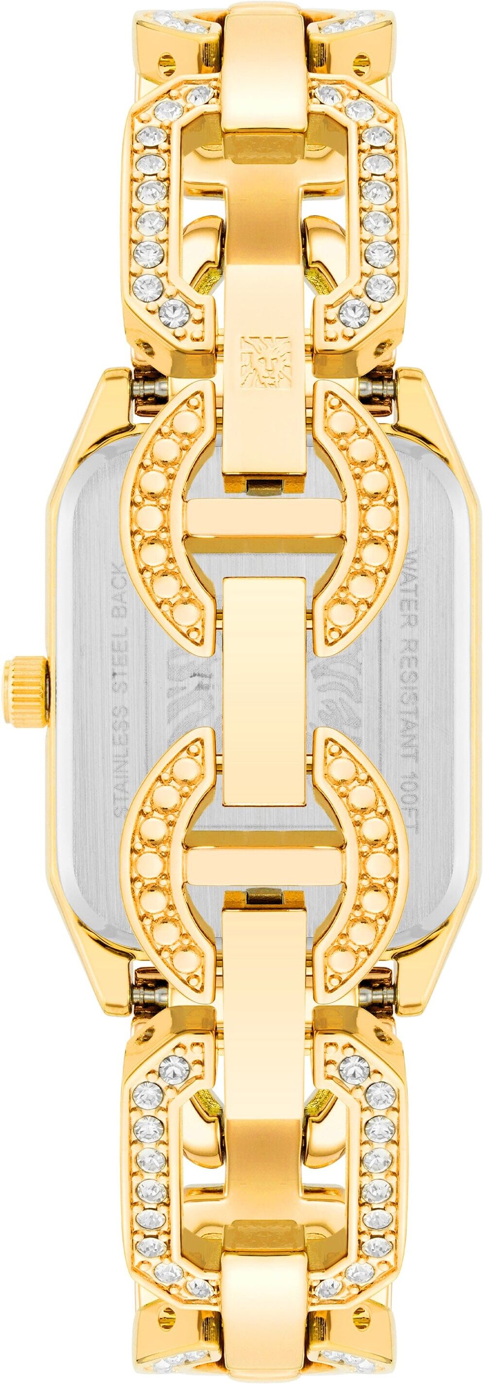 Anne Klein Women's Crystal Accented Open Link Watch in Black/Gold-Tone