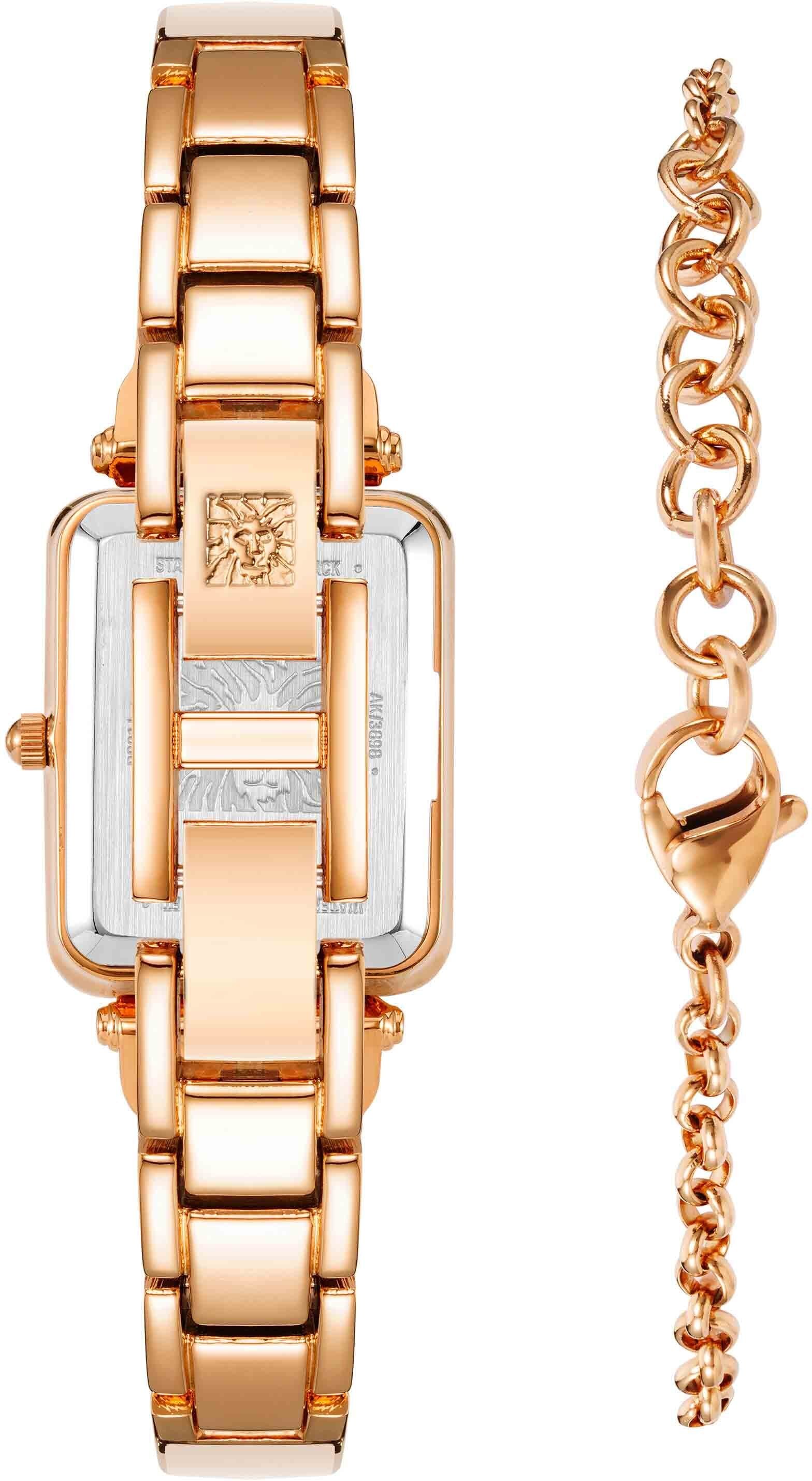 Anne Klein Women's Rectangular Case Watch and Bracelet Set in Blush/Rose Gold-Tone