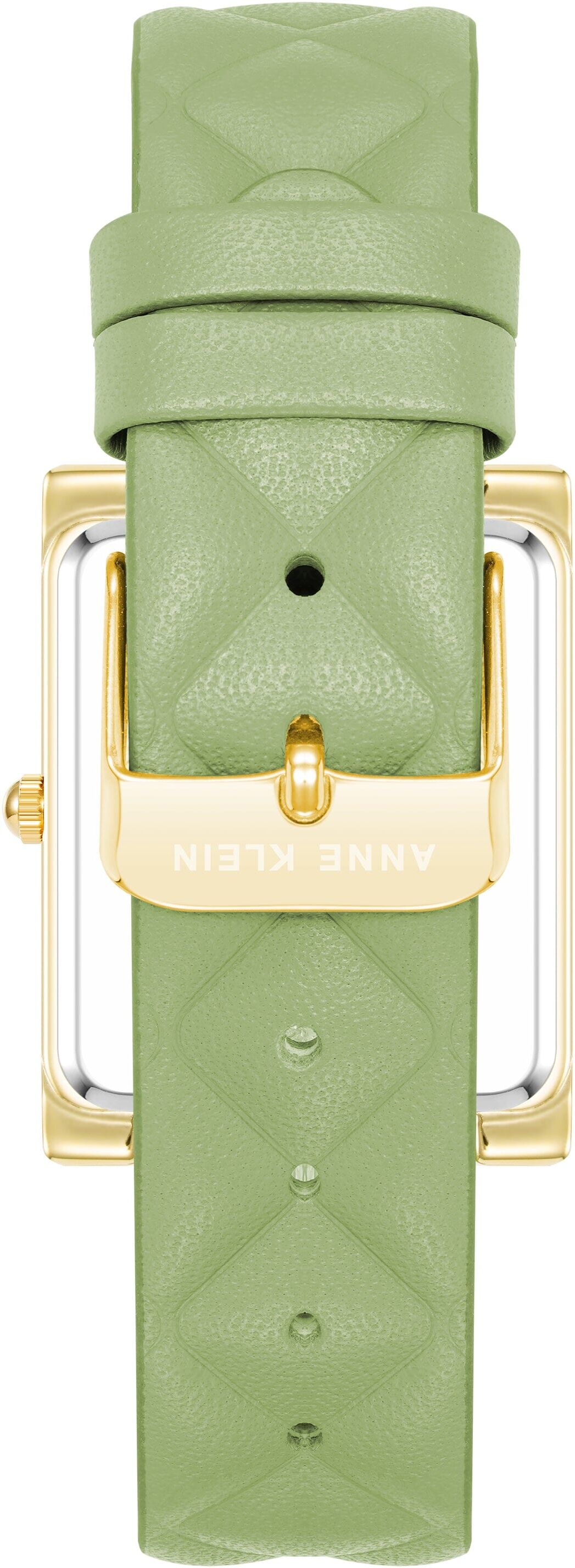 Anne Klein Women's Rectangular Case Quilted Leather Band Watch in Green/Gold-Tone