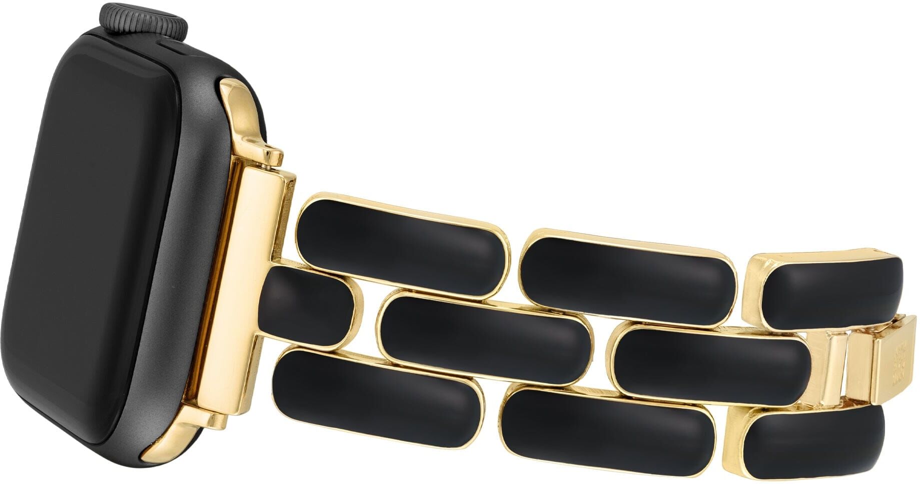 Anne Klein Women's Enamel Link Bracelet for Apple Watch in Gold-tone/Black size 42/44/45/Ultra(49mm)