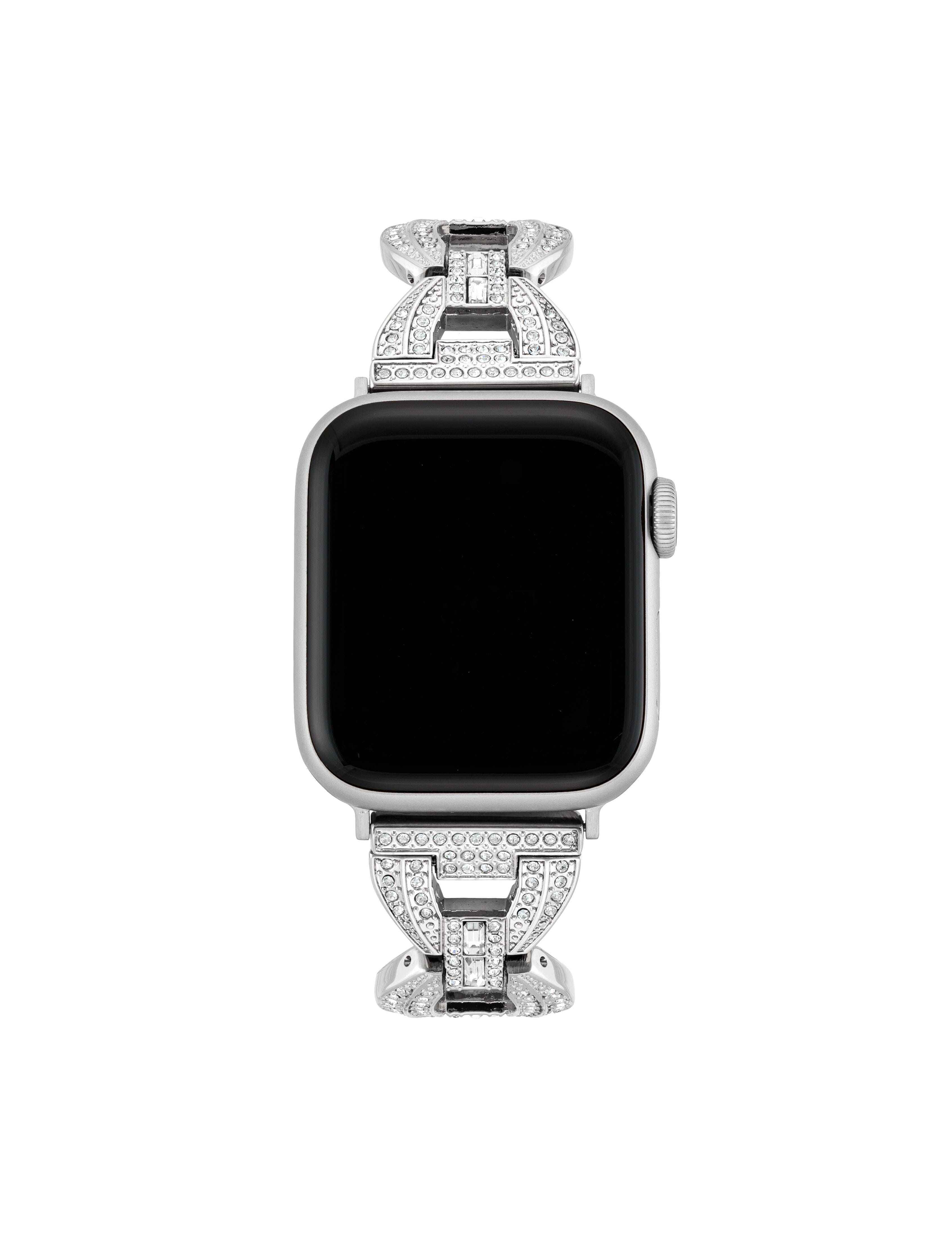 Anne Klein Women's Premium Crystal Round Link Bracelet for Apple Watch in Silver-Tone size 42/44/45/Ultra(49mm)