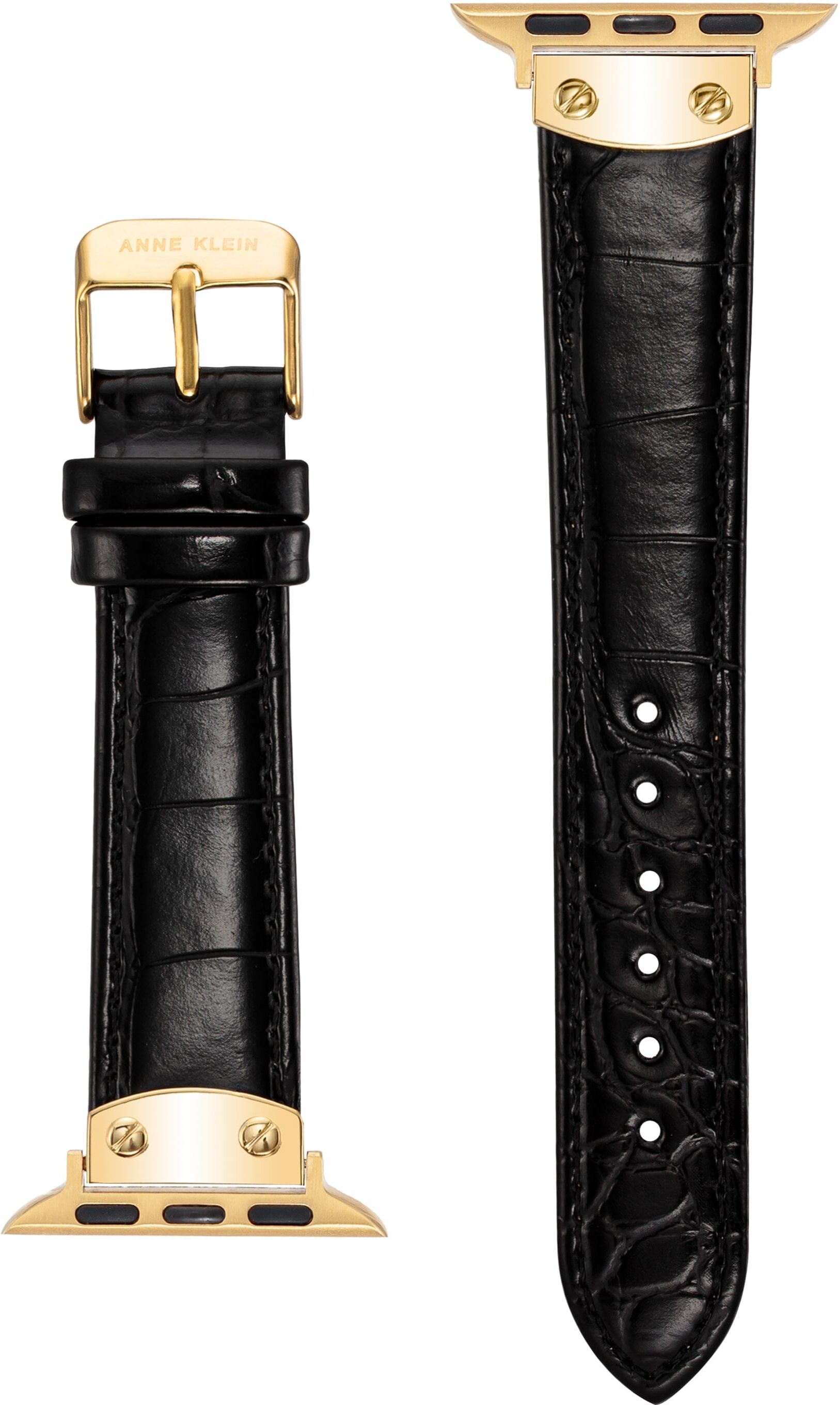 Anne Klein Women's Croco Leather Band for Apple Watch in Black/Gold-Tone size 42/44/45/Ultra(49mm)