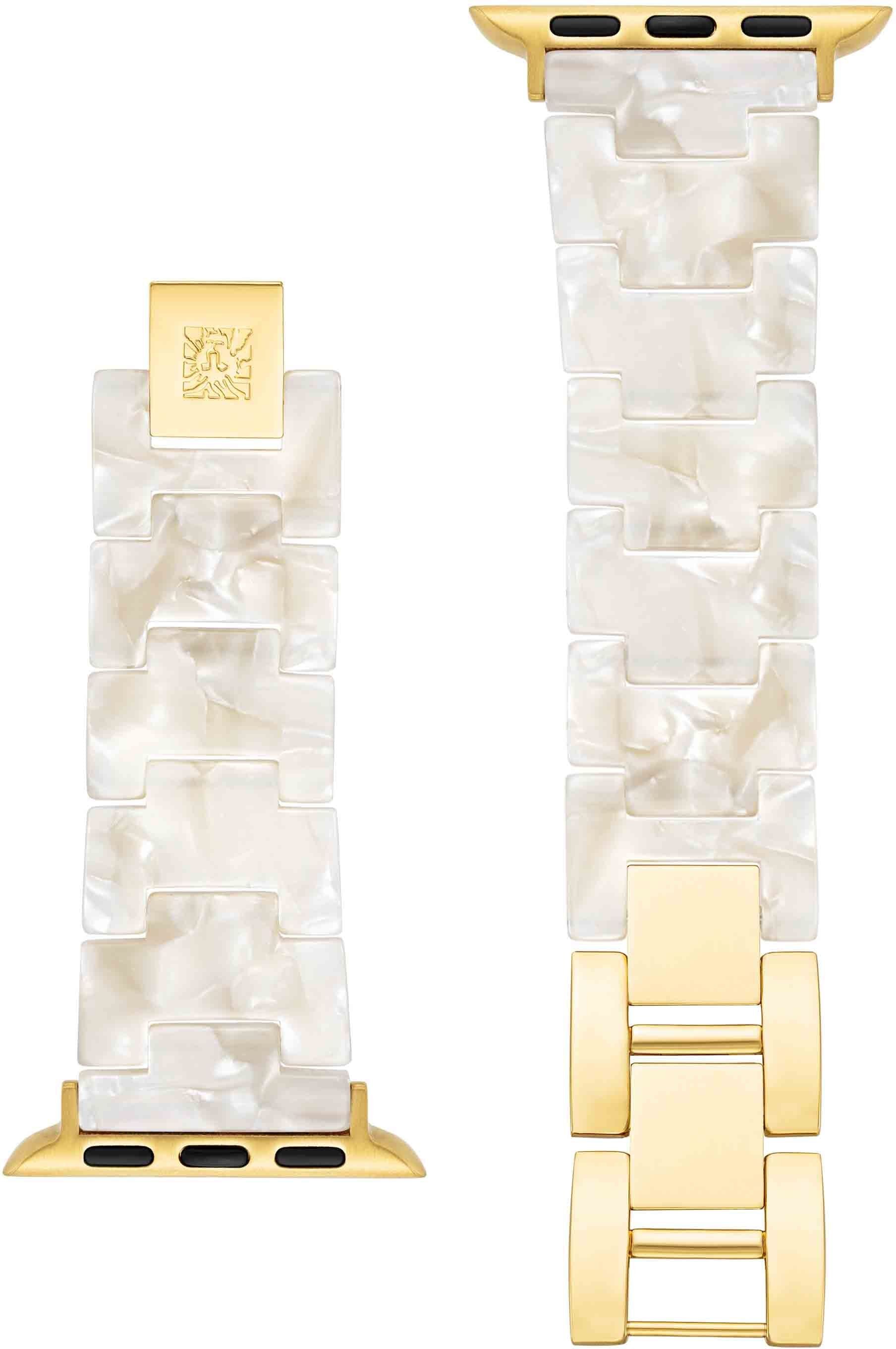 Anne Klein Women's Marbleized Acetate Bracelet Band for Apple Watch in Ivory/Gold-Tone size 42/44/45/Ultra(49mm)