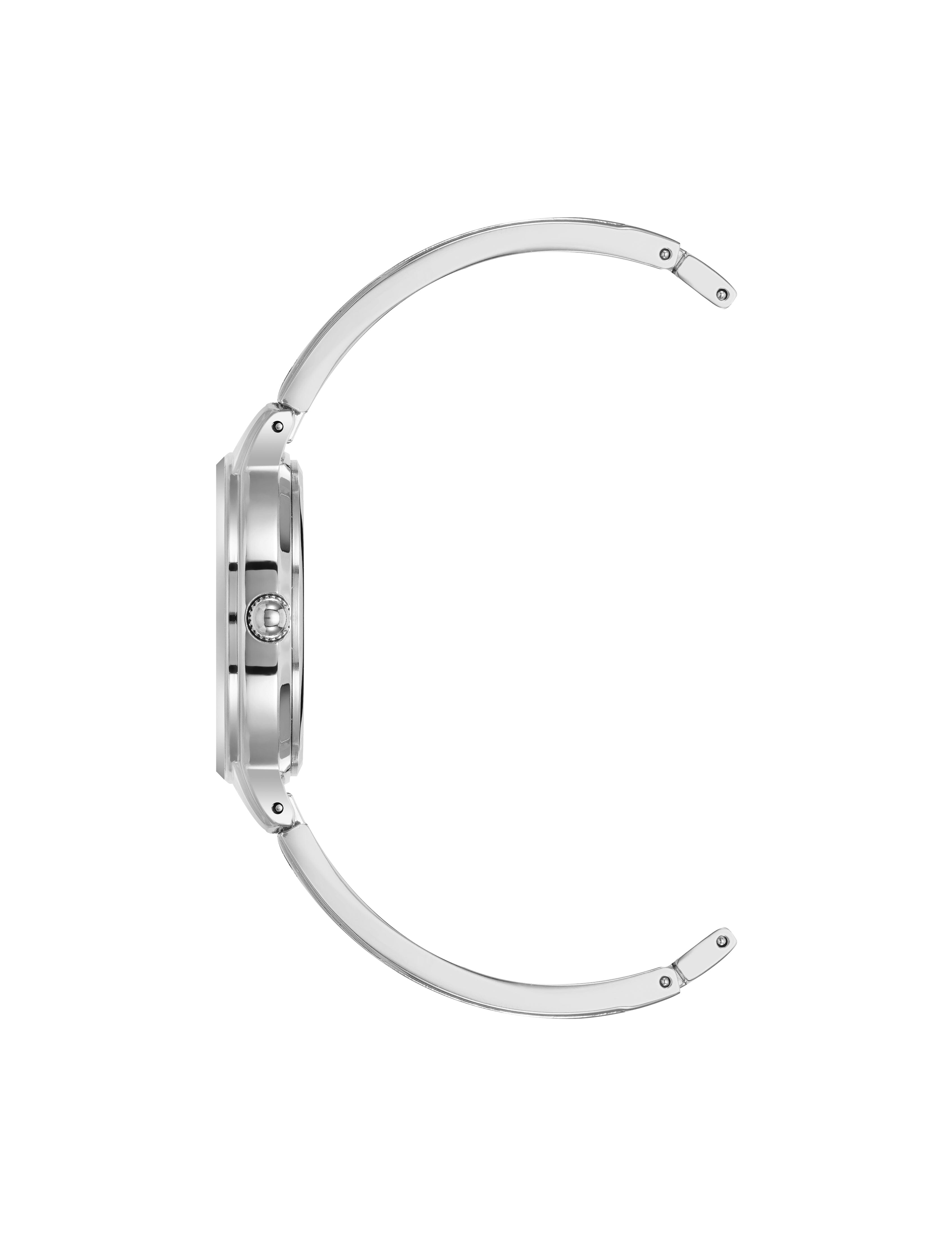 Anne Klein Women's Diamond Accented Open Bangle Watch in Silver-Tone/Burgundy