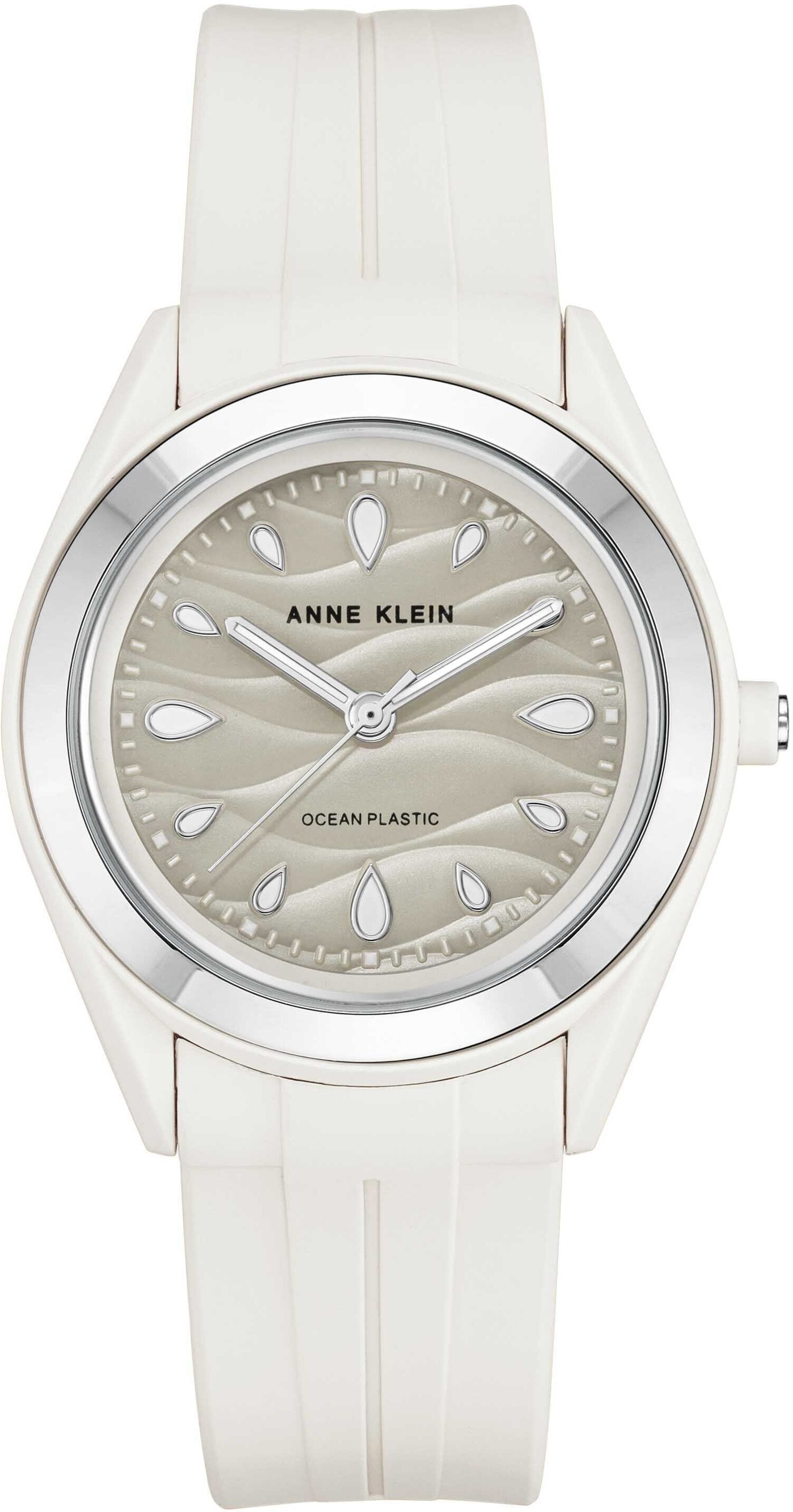 Anne Klein Women's Consider It Solar Recycled Ocean Plastic Strap Watch in White&Silver-Tone