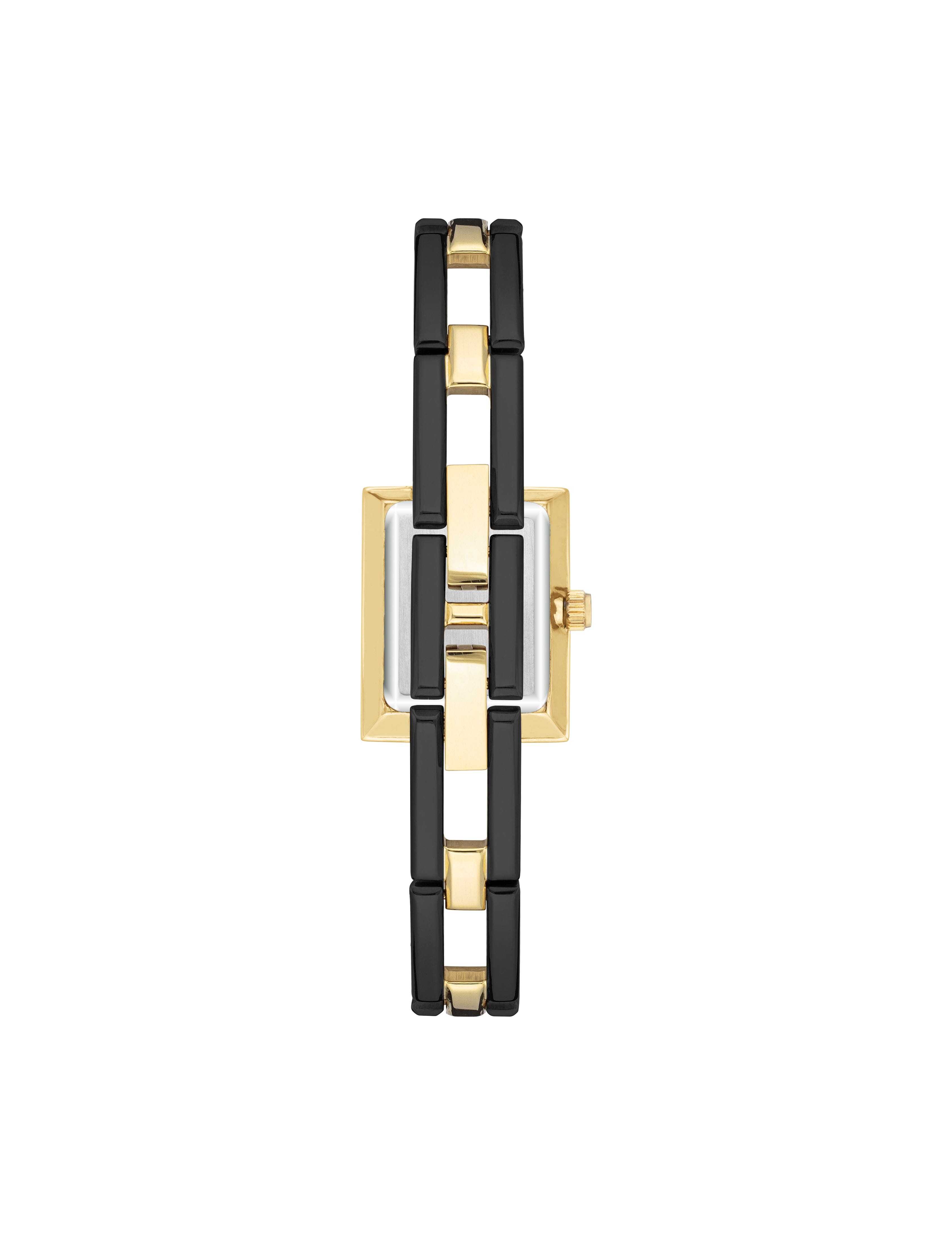 Anne Klein Women's Iconic Rectangular Case Bangle Watch in Black/Gold-Tone
