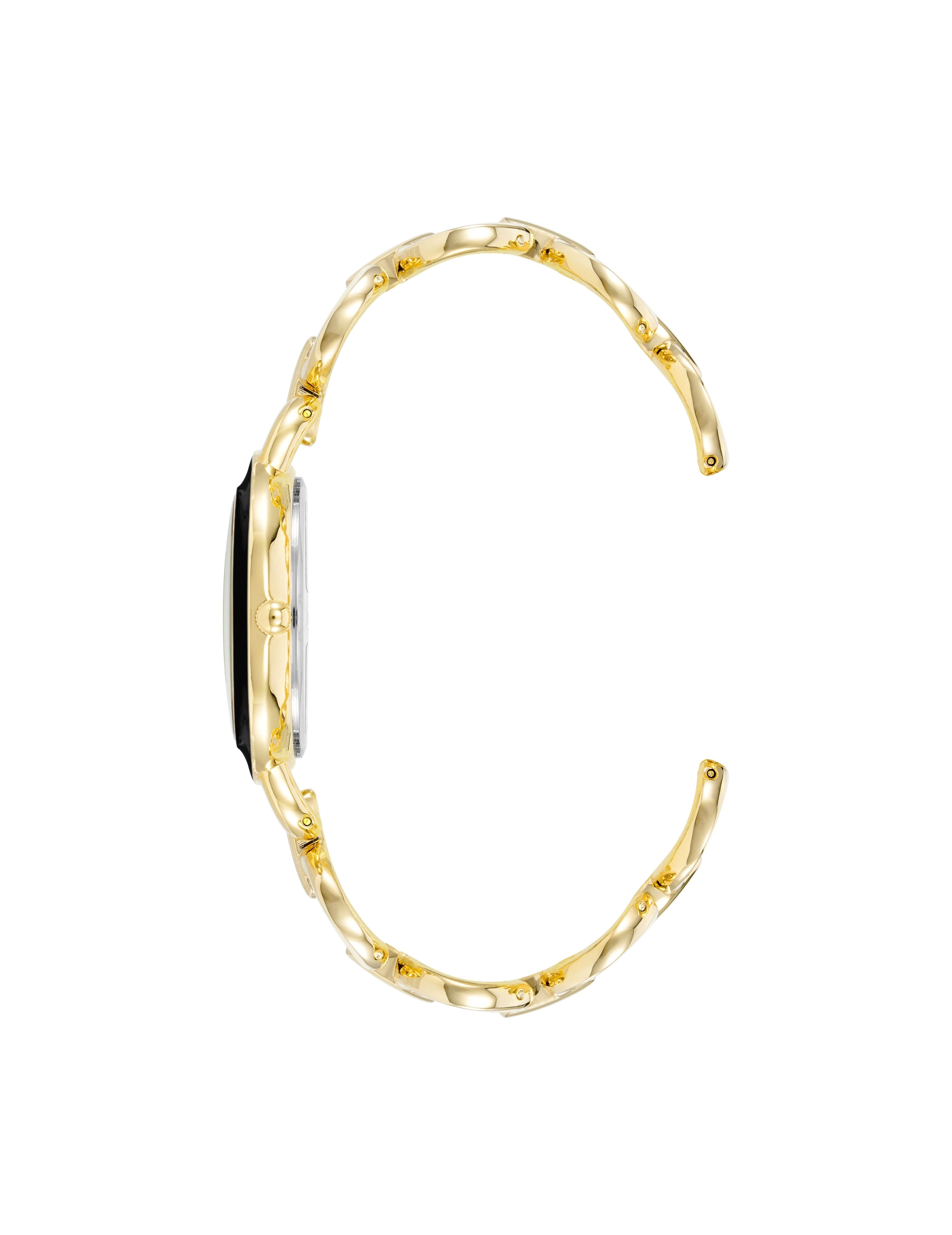Anne Klein Women's Boyfriend Circular Link Bracelet Watch Set in Black / Gold Tone
