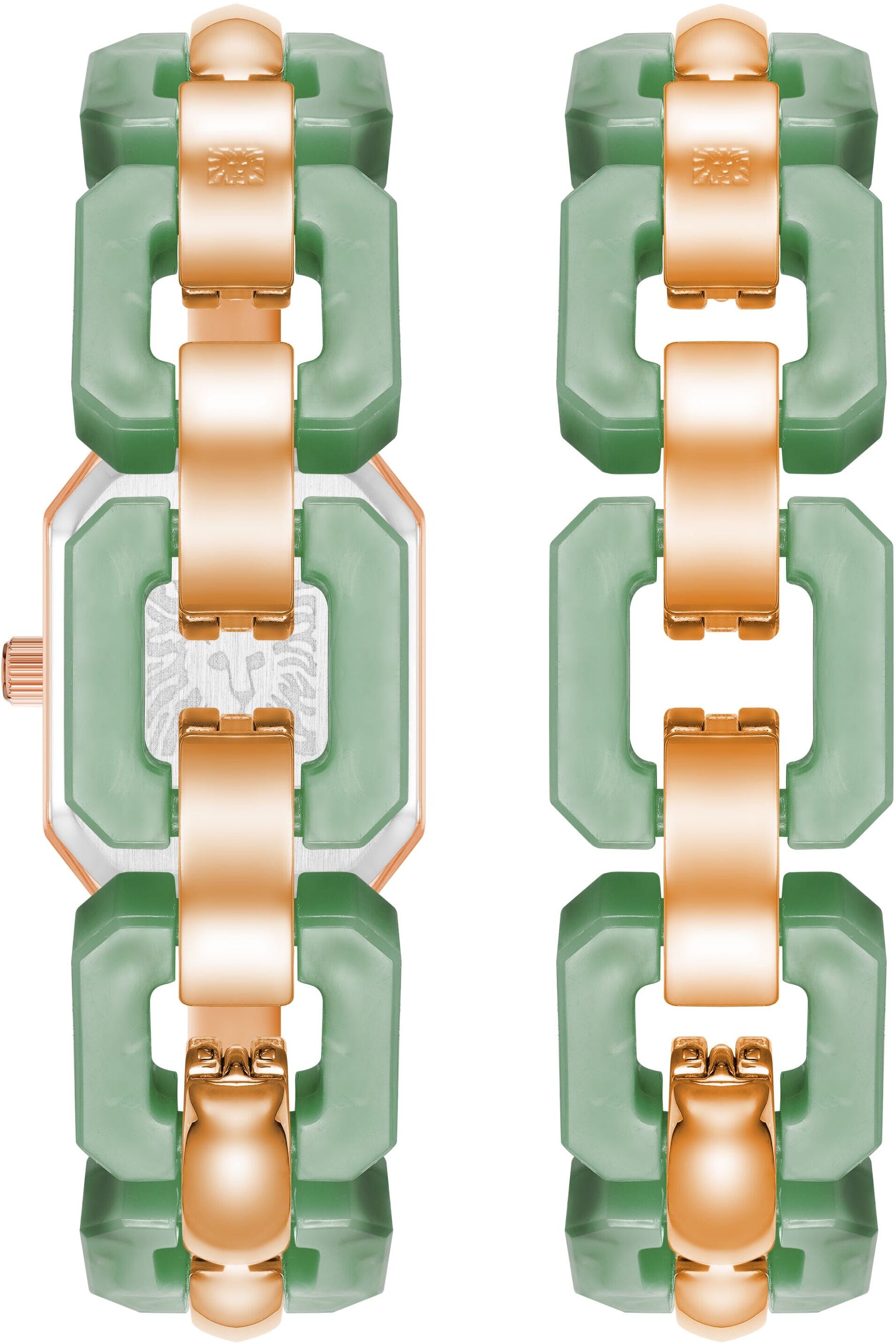 Anne Klein Women's Acrylic Link Watch and Bracelet Set in Green/Rose Gold-Tone