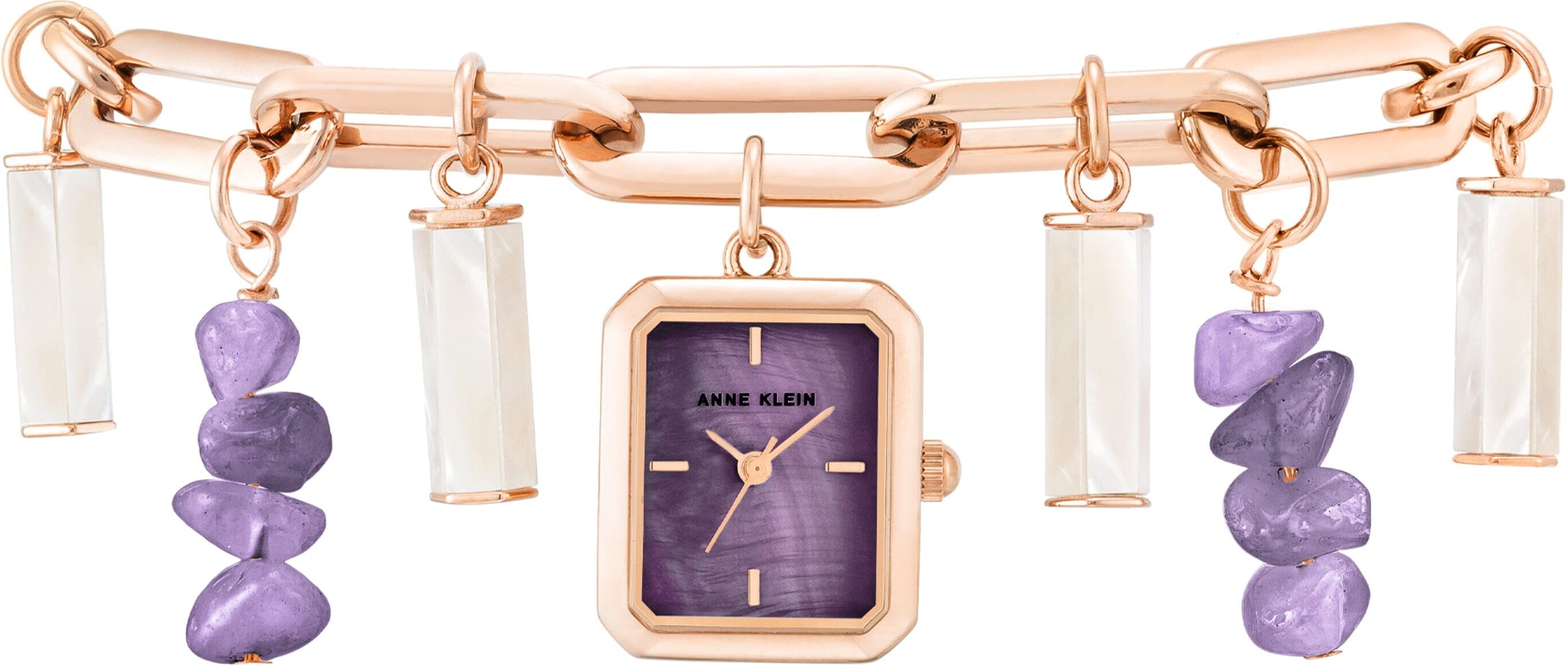 Anne Klein Women's Gemstone Charm Bracelet Watch in Rose Gold-Tone / Purple