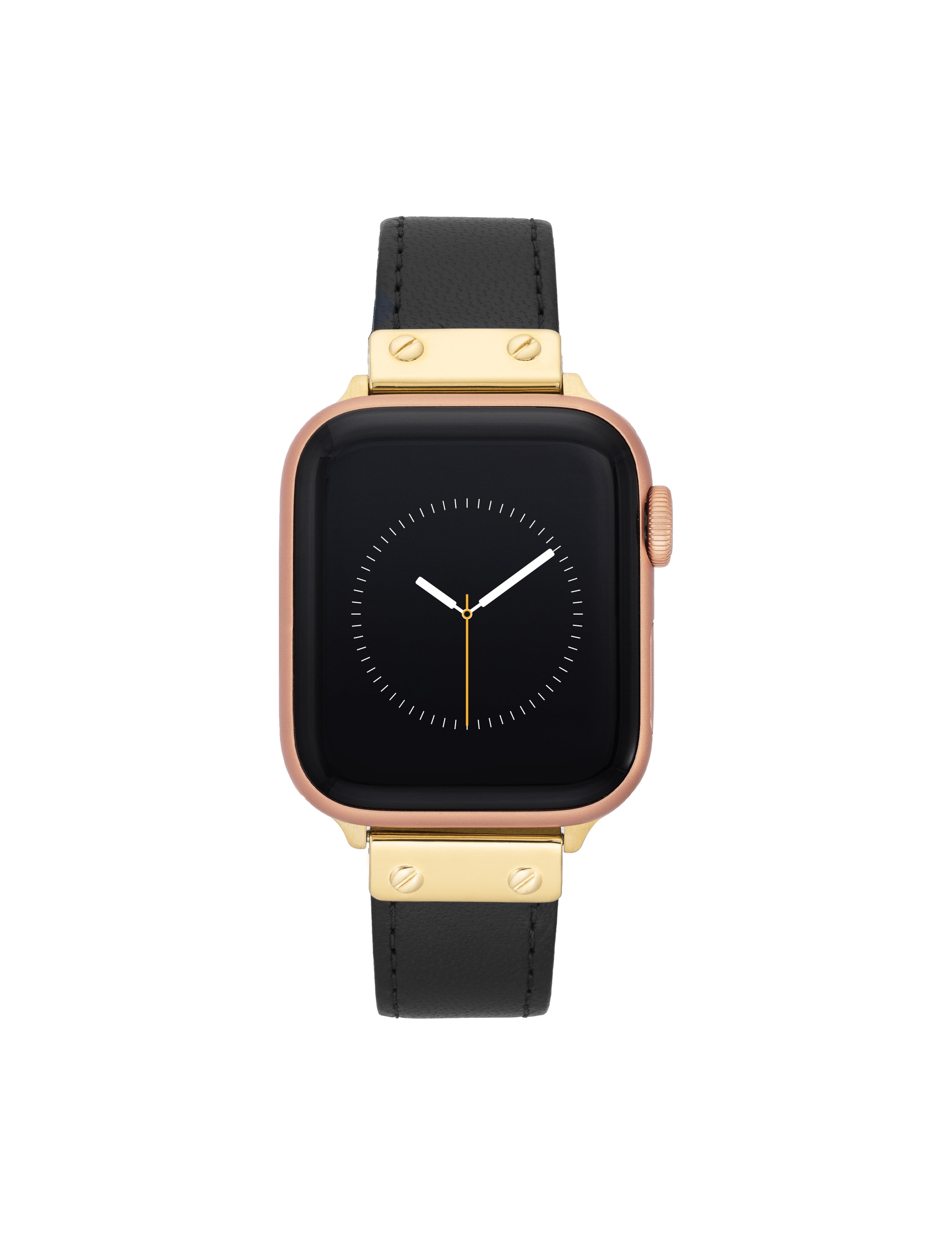 Anne Klein Women's Leather Band for Apple Watch in Black/Gold-Tone size 42/44/45/Ultra(49mm)