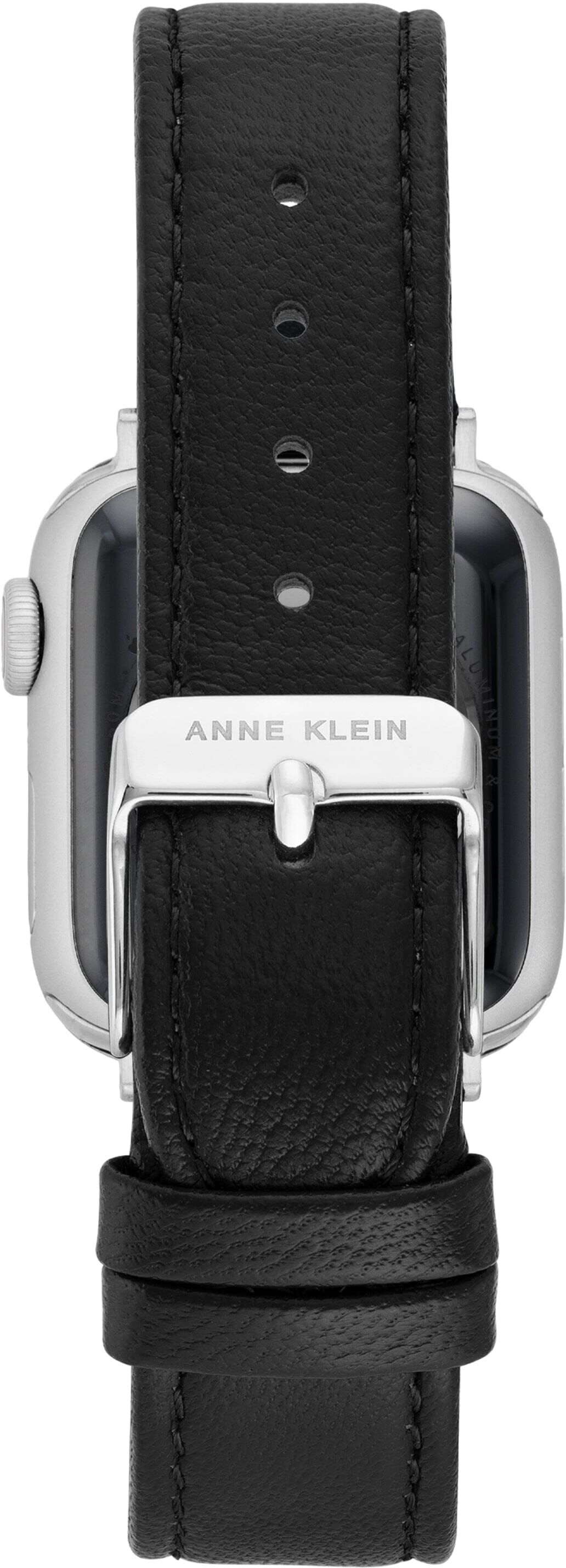 Anne Klein Women's Leather Band for Apple Watch in Black/Silver size 42/44/45/Ultra(49mm)