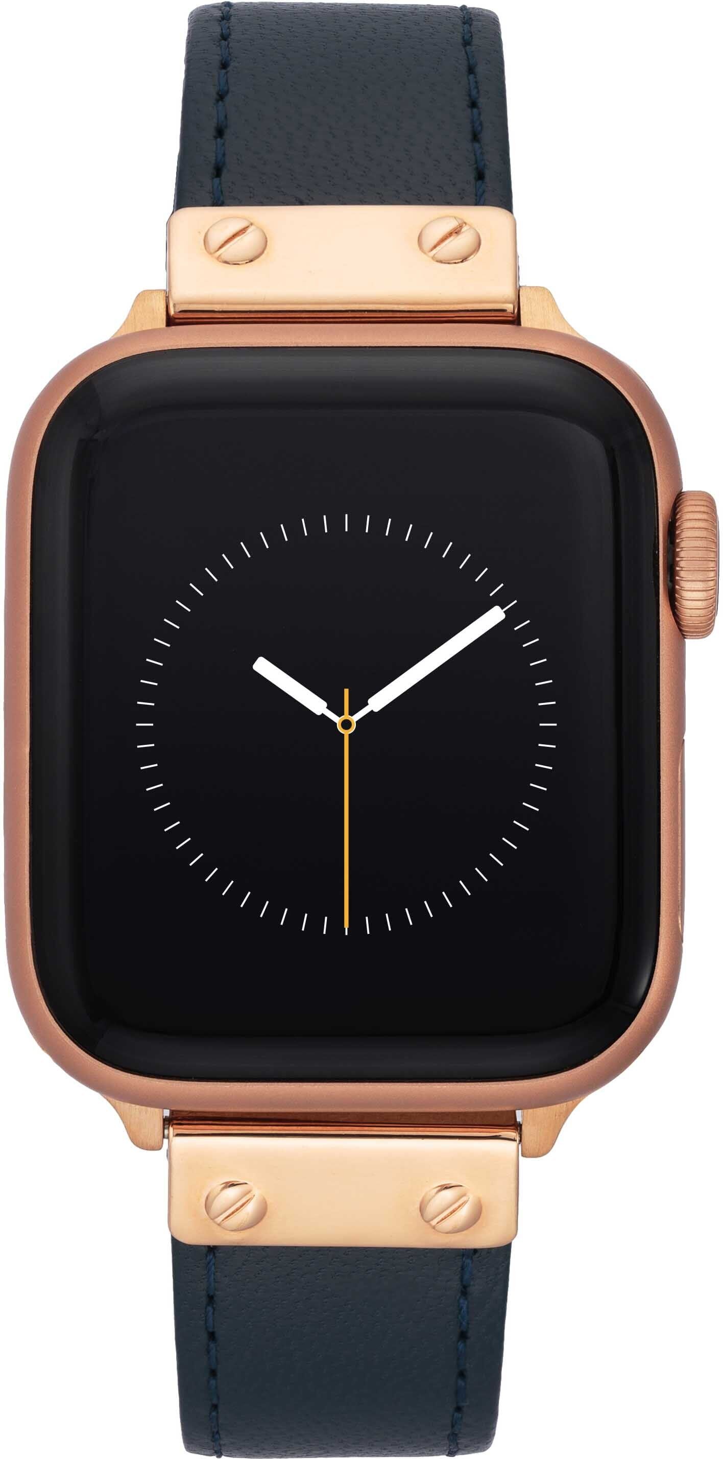 Anne Klein Women's Leather Band for Apple Watch in Navy/Rose Gold-Tone size 42/44/45/Ultra(49mm)