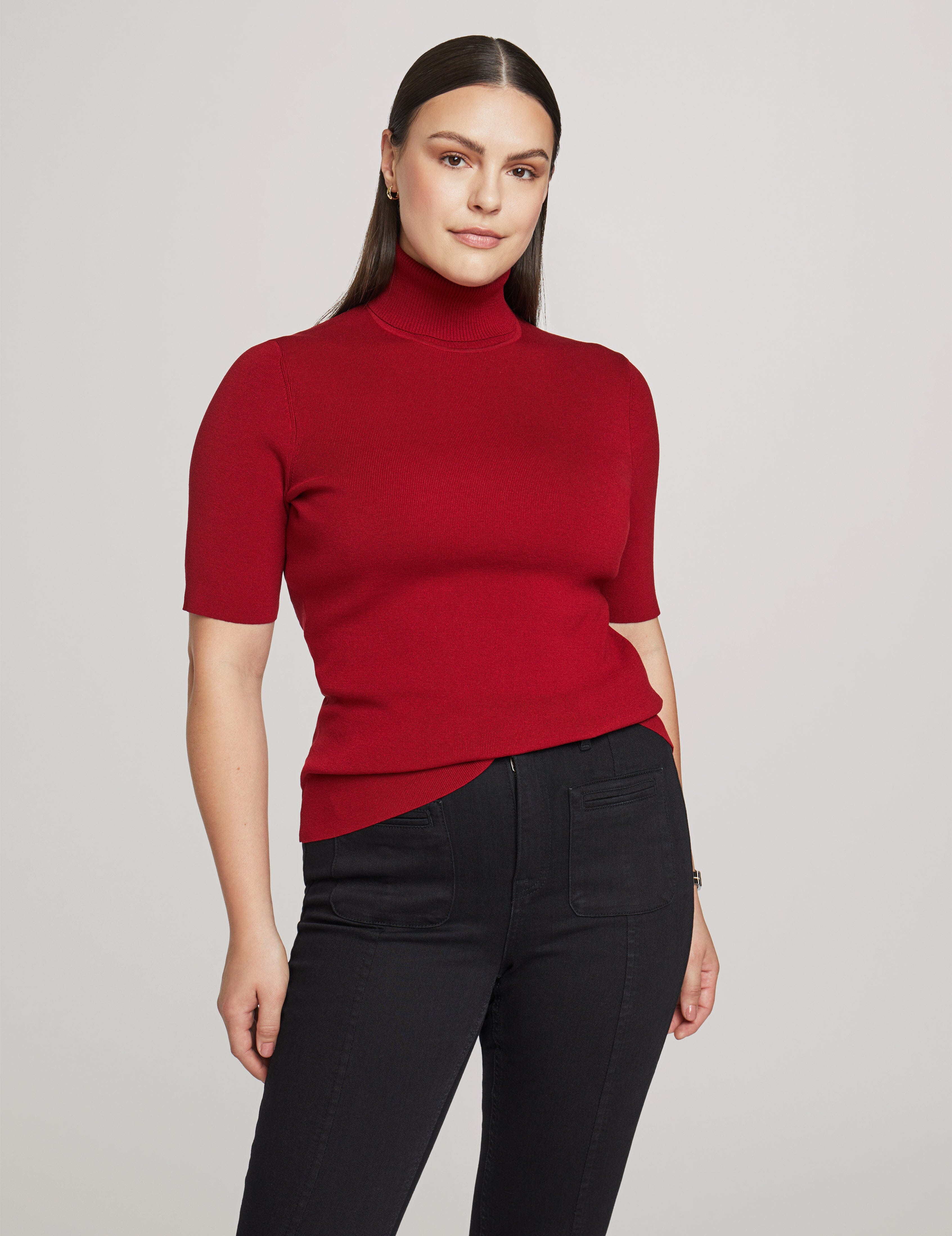 Anne Klein Women's Half Sleeve Turtleneck Top in Titian Red size Medium