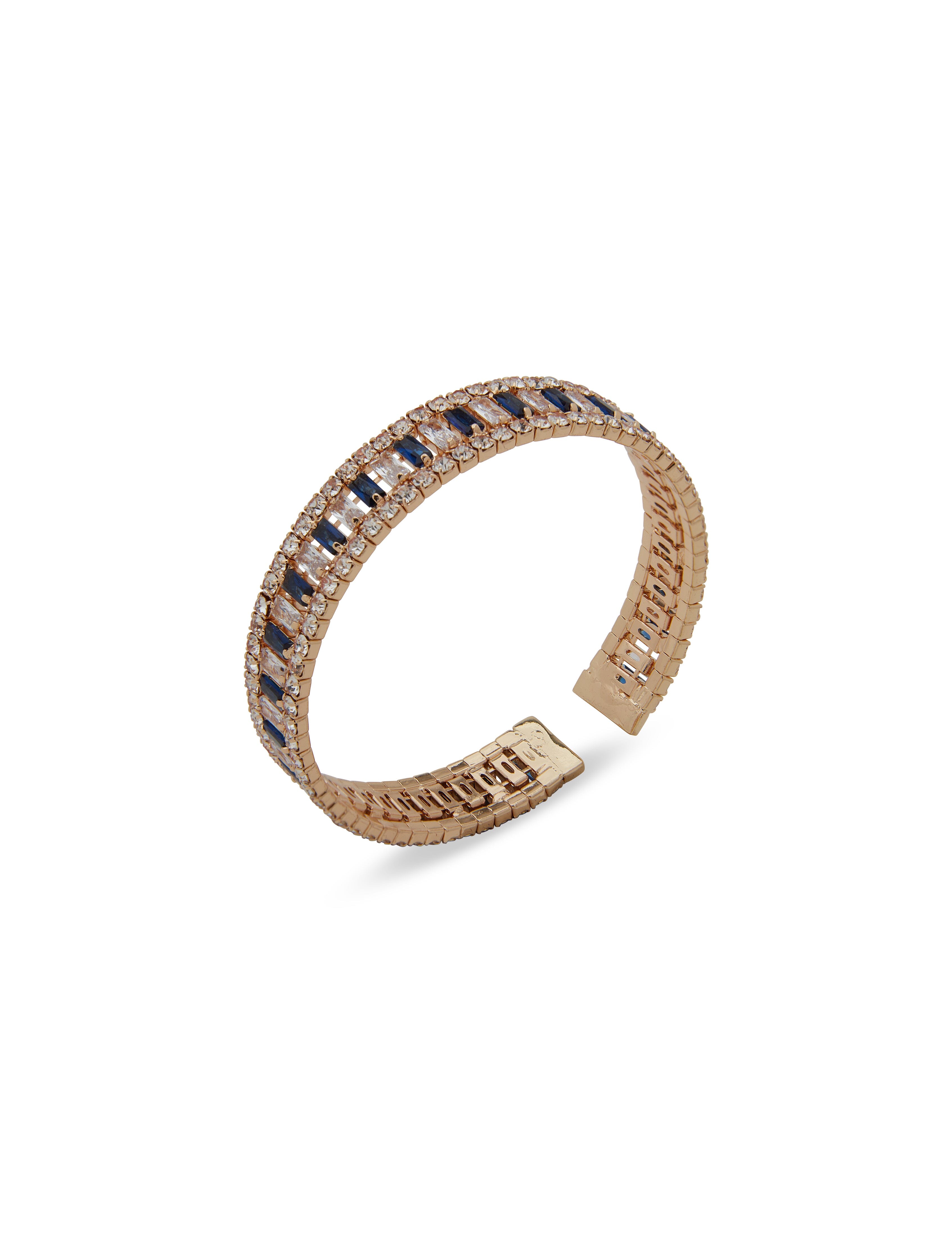 Anne Klein Women's Baguette Stone Coil Bracelet in Gift Box in Gold Tone