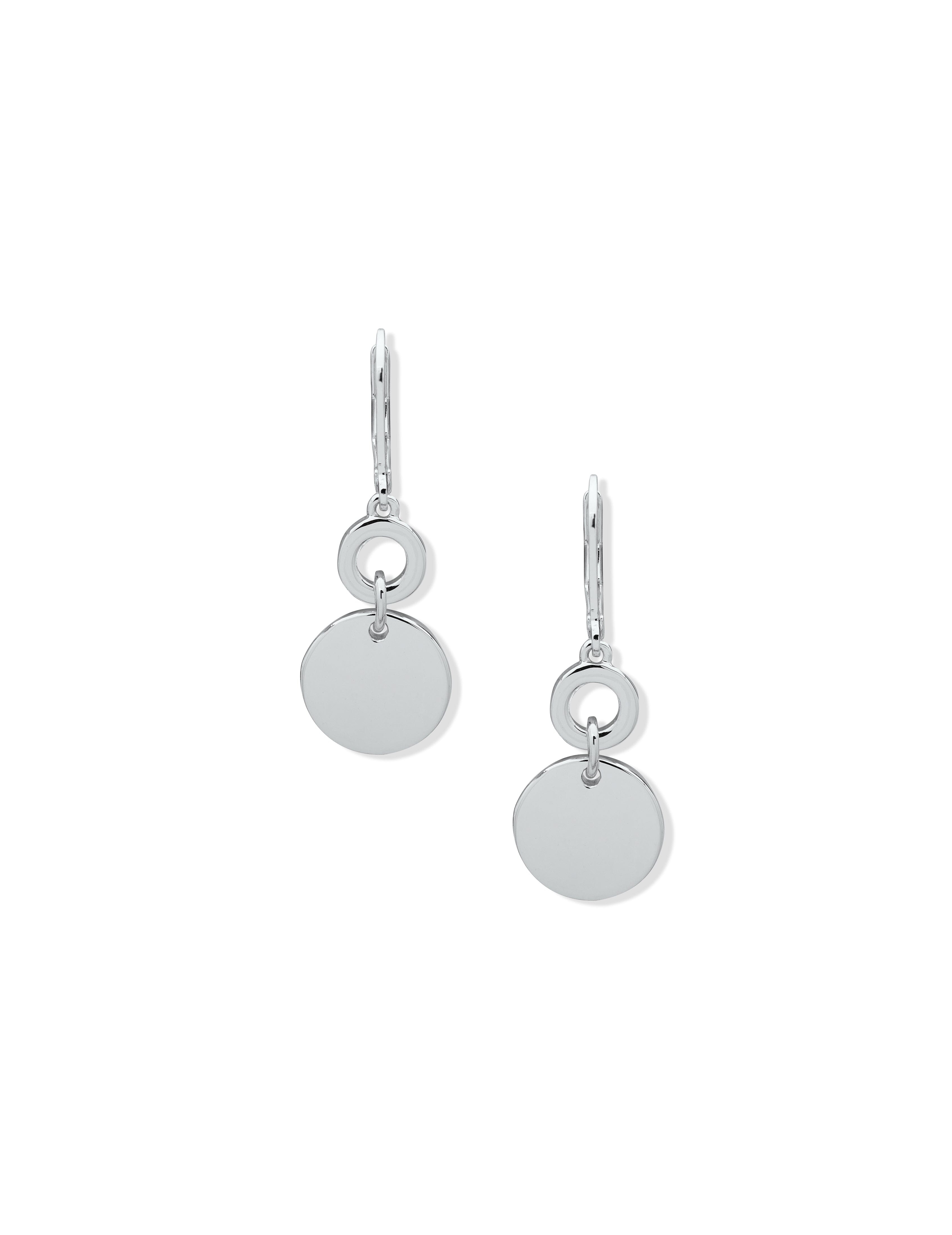 Anne Klein Women's Coin Drop Pierced Earrings in Silver Tone size 1.65"
