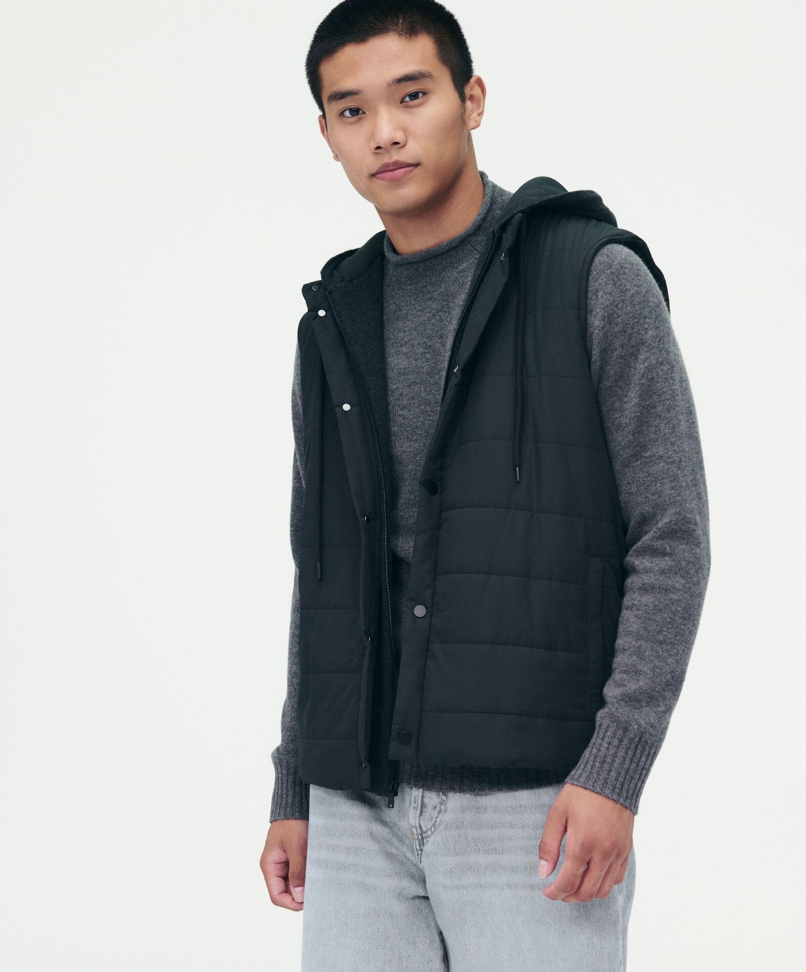 NAADAM Mixed Media Puffer Vest in Smoke M male