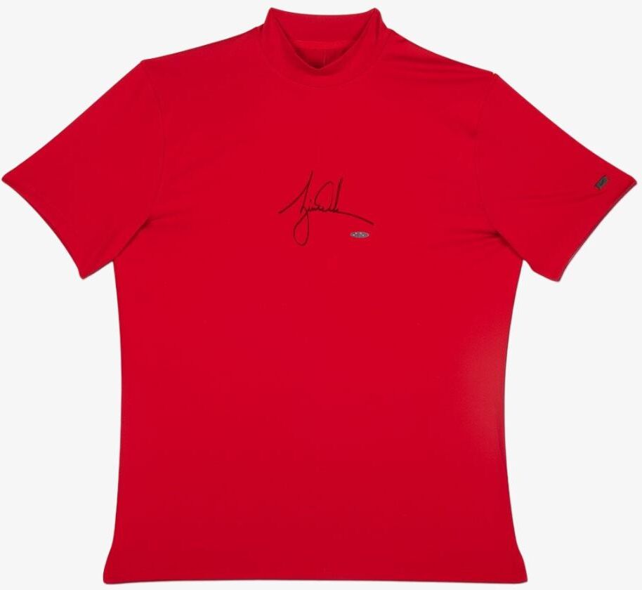 Tiger Woods Autographed Nike Red Vapor Dry Mock Turtleneck - Upper Deck Golf Art Clubs