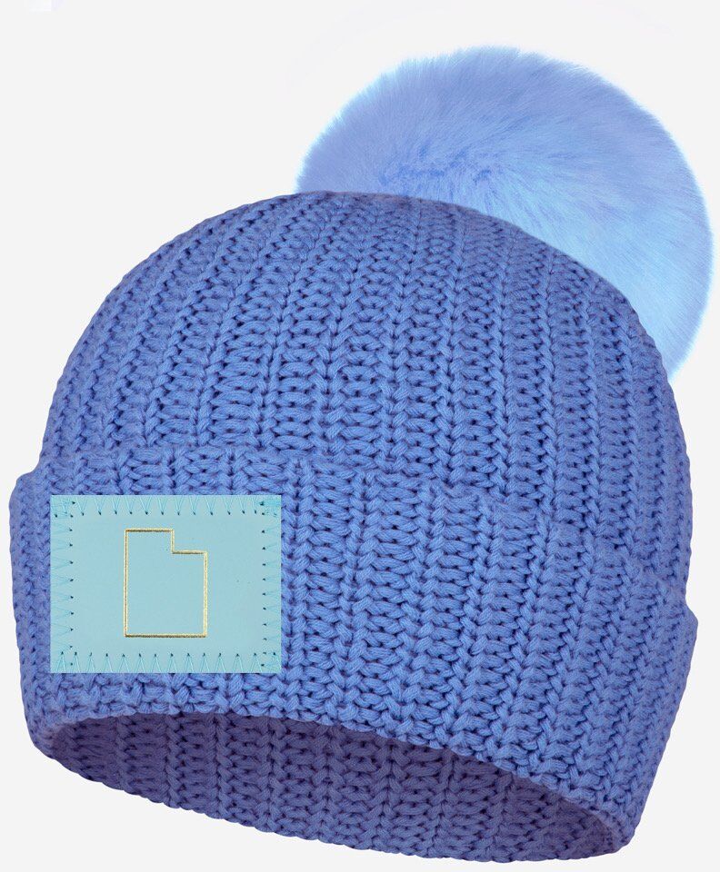 Love Your Melon Utah Prarie Blue Gold Foil Pom Beanie