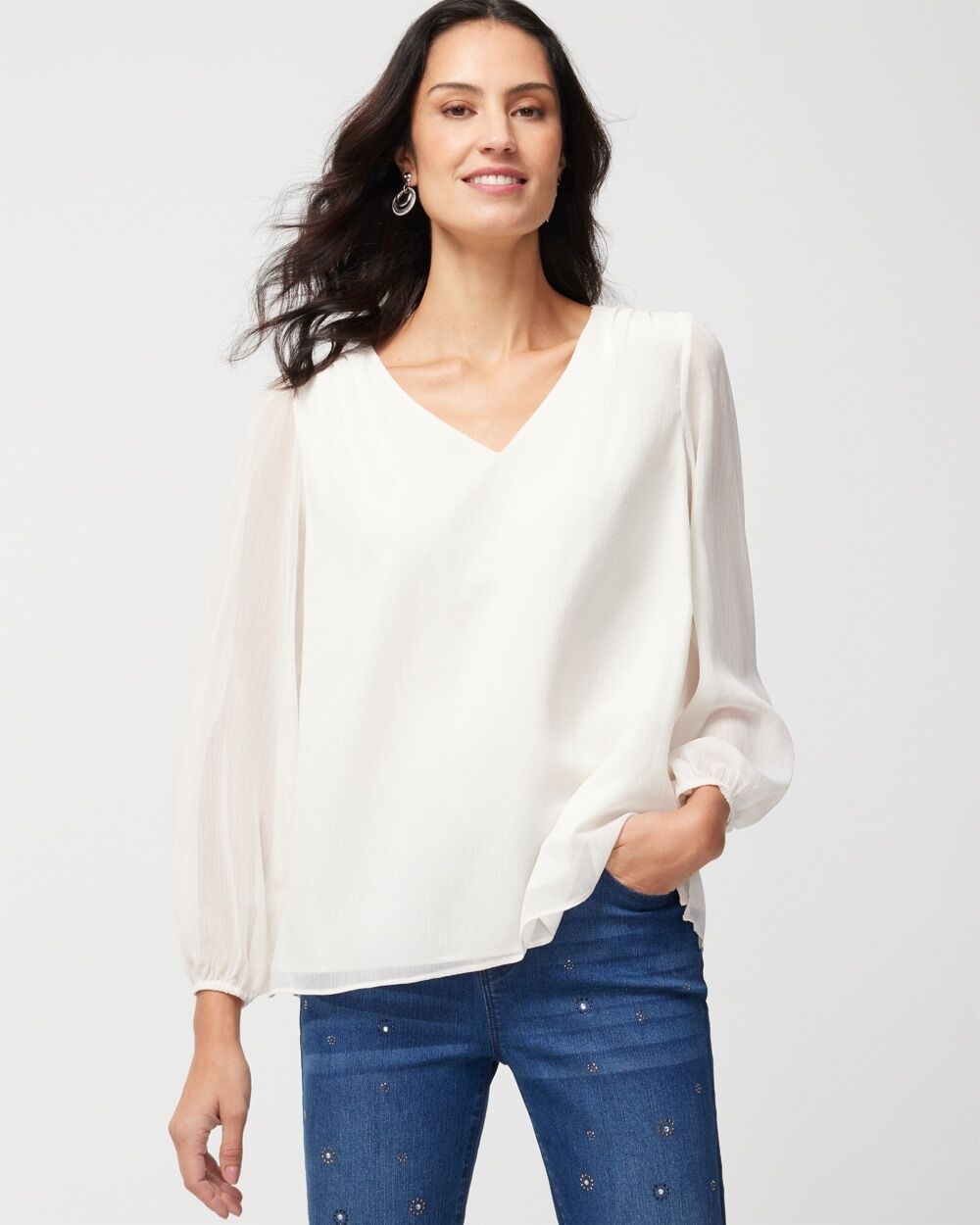 Chico's Off The Rack Women's Pleated Popover Blouse Top in Ecru White Size Large   Chico's Outlet, Clearance Women's Clothing, - Ecru White - Women - Size: Large