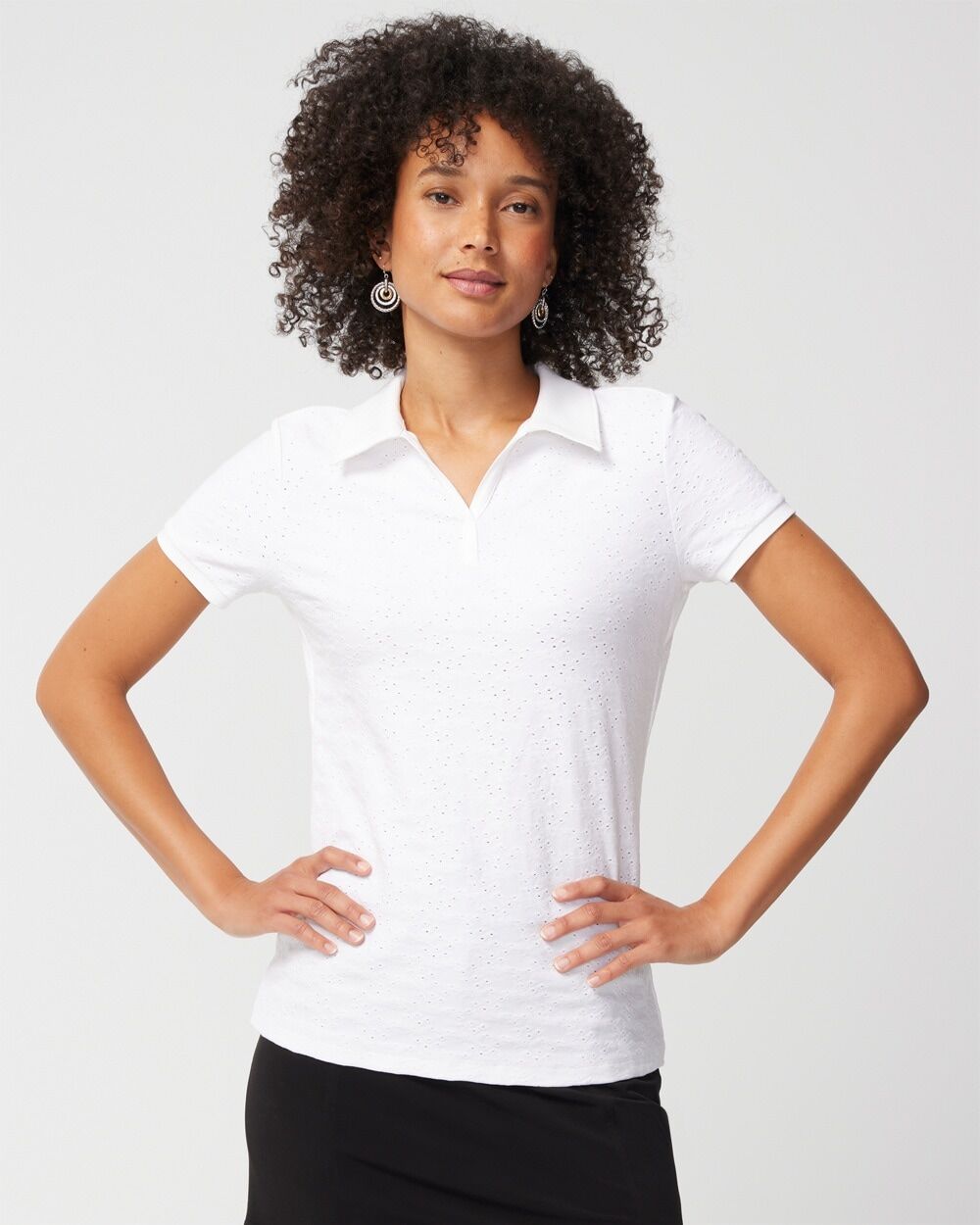 Chico's Off The Rack Women's All-Over Eyelet Polo Top in White Size Small   Chico's Outlet   Weekends Activewear, Clearance Women's Clothing - White - Women - Size: Small