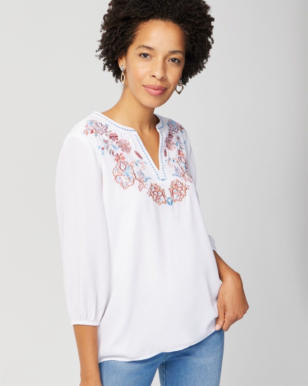 Chico's Off The Rack Women's Embroidered Popover Top in White Size 4 (20/22-XXL)   Chico's Outlet, Clearance Women's Clothing - White - Women - Size: 4 (20/22-XXL)