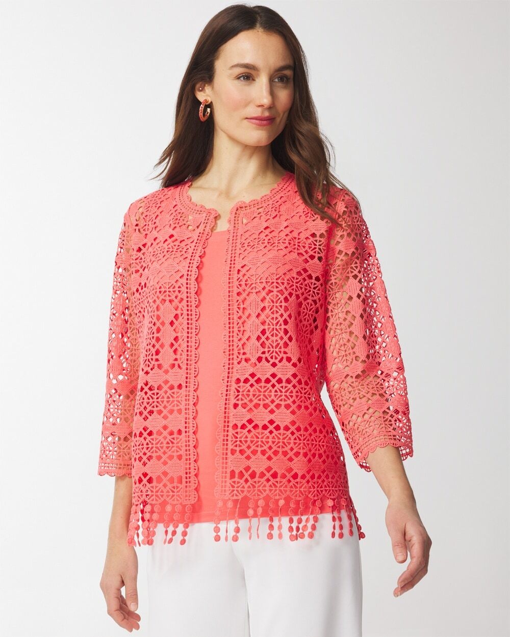 Chico's Off The Rack Women's Lace Jacket in Coral Pink Size 4 (20/22-XXL)   Chico's Outlet - Coral Pink - Women - Size: 4 (20/22-XXL)