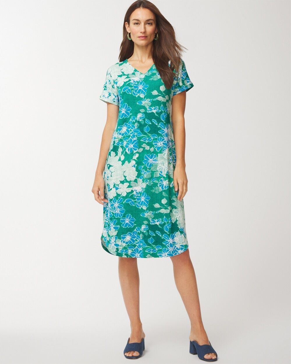 Chico's Off The Rack Women's Prairie Flowers Shirttail Midi Dress in Lotus Leaf Size 12/14   Chico's Outlet, Spring Dresses - Lotus Leaf - Women - Size: 12/14