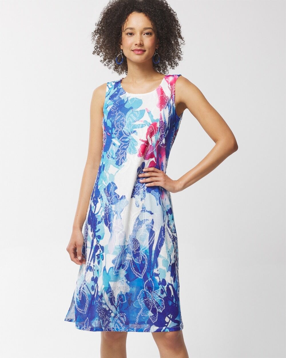 Chico's Off The Rack Women's Whimsy Floral Midi Dress in Stratus Blue Size 16/18   Chico's Outlet, Spring Dresses - Stratus Blue - Women - Size: 16/18