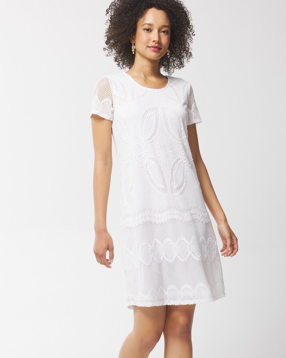 Chico's Off The Rack Women's Lace Knee-Length Dress in White Size 16/18   Chico's Outlet, Spring Dresses - White - Women - Size: 16/18