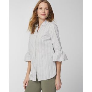 Chico's Off The Rack Women's Marin Co. Stripe Ruffle-Sleeve Button-Front Top in Green Size 4 (20/22-XXL)   Chico's Outlet, Clearance Women's Clothing - Green - Women - Size: 4 (20/22-XXL)