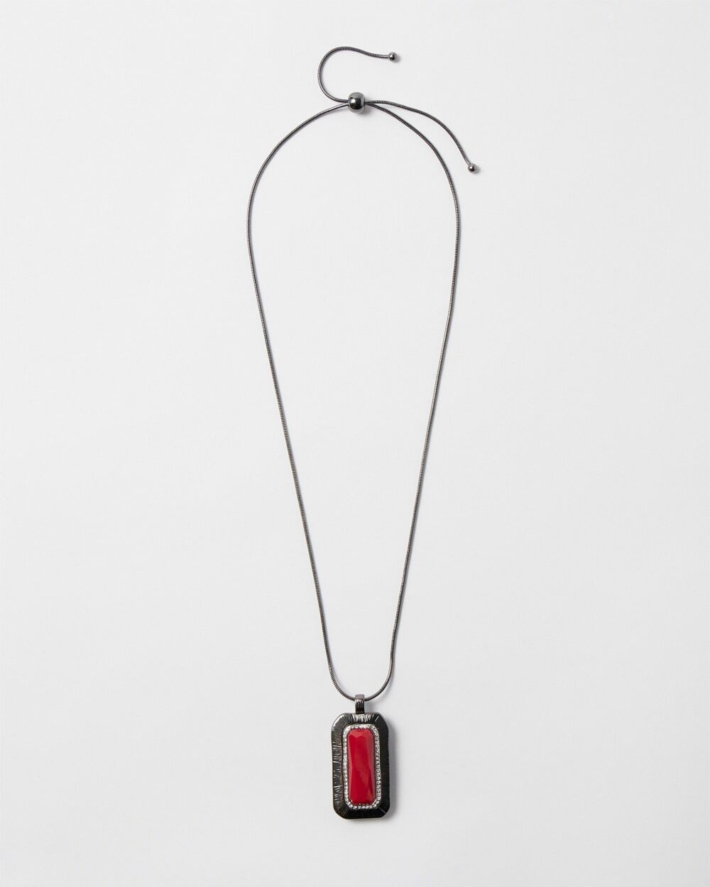 Chico's Off The Rack Women's Red And Faux Hematite Adjustable Reversible Pendant Necklace in Rojo Red   Chico's Outlet, Clearance Women's Clothing - Rojo Red - Women - Size: One Size