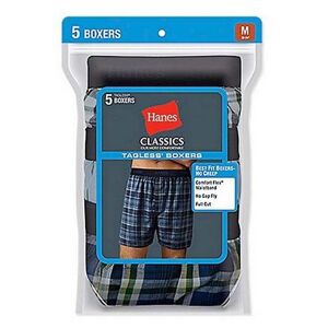 Hanes Men's Woven Boxer 5-Pack (Size M) Blue Multi/Plaid/Assorted, Cotton,Polyester