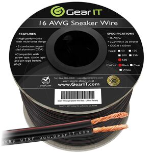 GearIT 16 Gauge Speaker Wire CCA - Copper Clad Aluminum - Home Theater, Car Speakers & More