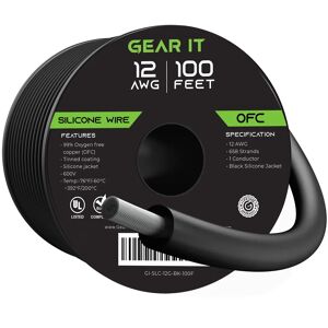 GearIT 12AWG 600V Tinned OFC Stranded Silicone Wire, Black