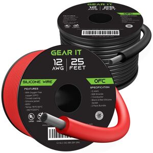 GearIT 12AWG 600V Tinned OFC Stranded Silicone Wire, 2-Pack (Black & Red)