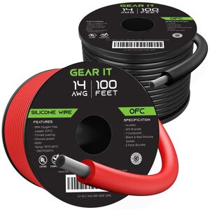 GearIT 14AWG 600V Tinned OFC Stranded Silicone Wire, 2-Pack (Black & Red)