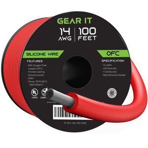 GearIT 14AWG 600V Tinned OFC Stranded Silicone Wire, Red