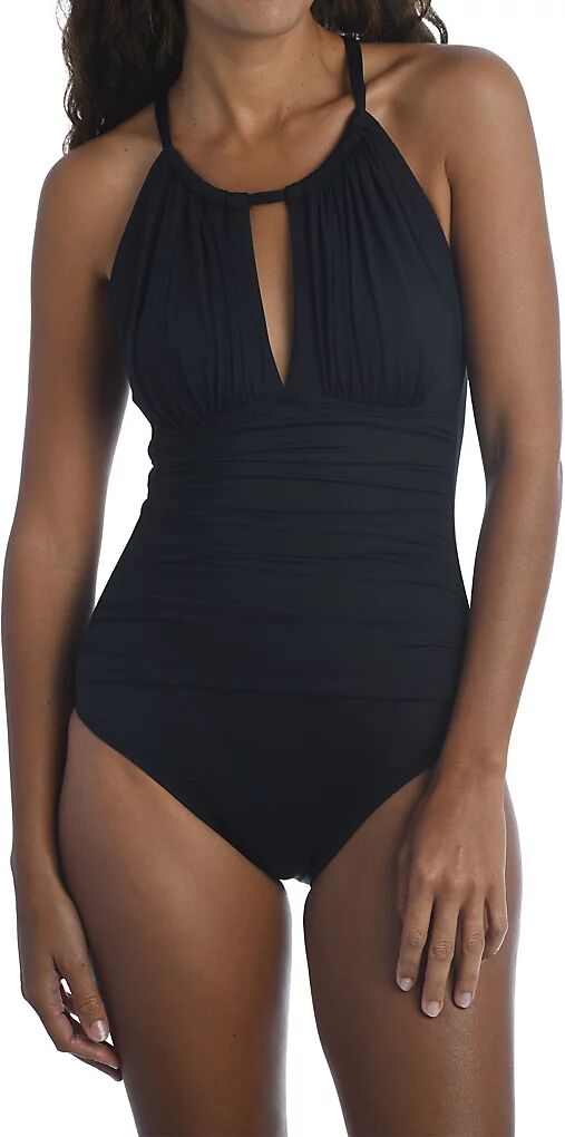 La Blanca Women's Island Goddess High Neck Mio One Piece Swimsuit in Black (LB1IG27)   Size 16   HerRoom.com