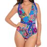 Skinny Dippers Women's Tapestry Cinch Ruffle Sleeve One Piece Swimsuit (6540338)   Size Large   HerRoom.com