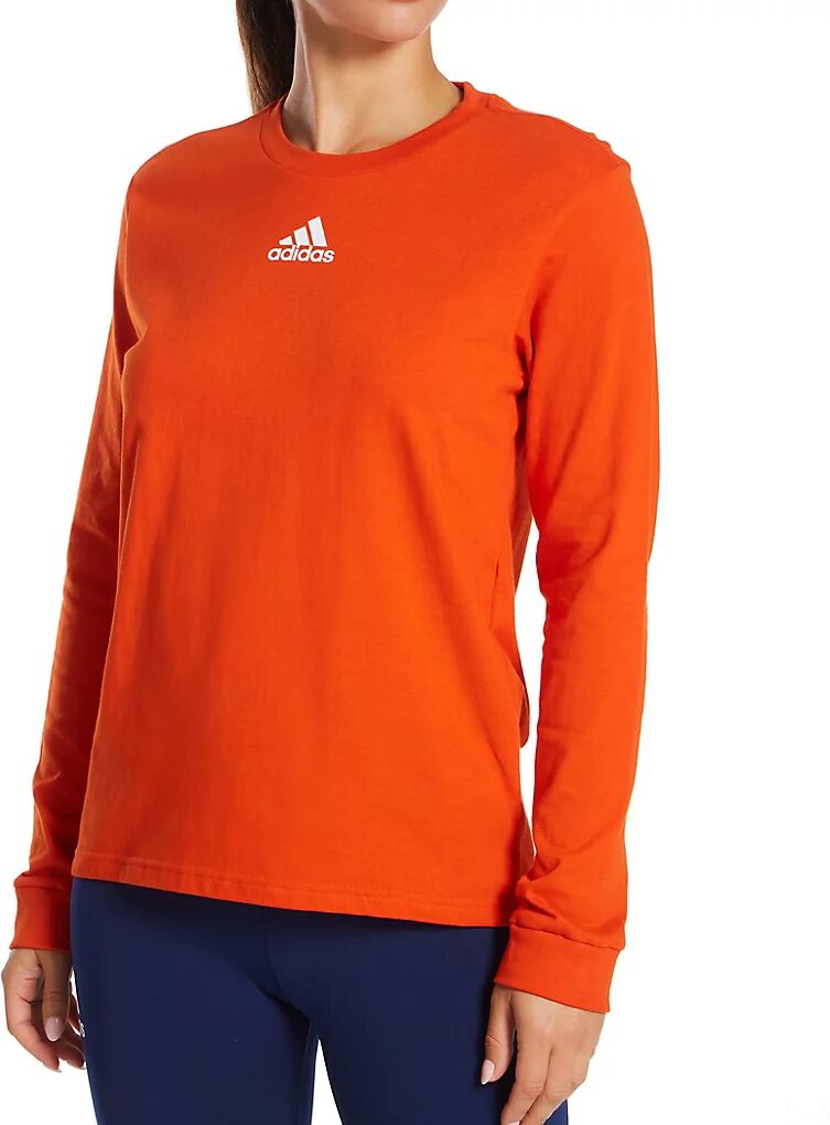 Adidas Women's BOS Amplifier Cotton Long Sleeve Crew Neck Tee in Collegiate Orange (HE7286)   Size XL   HerRoom.com