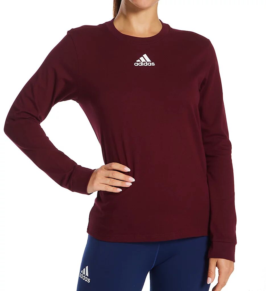 Adidas Women's BOS Amplifier Cotton Long Sleeve Crew Neck Tee in Red (HE7286)   Size Large   HerRoom.com