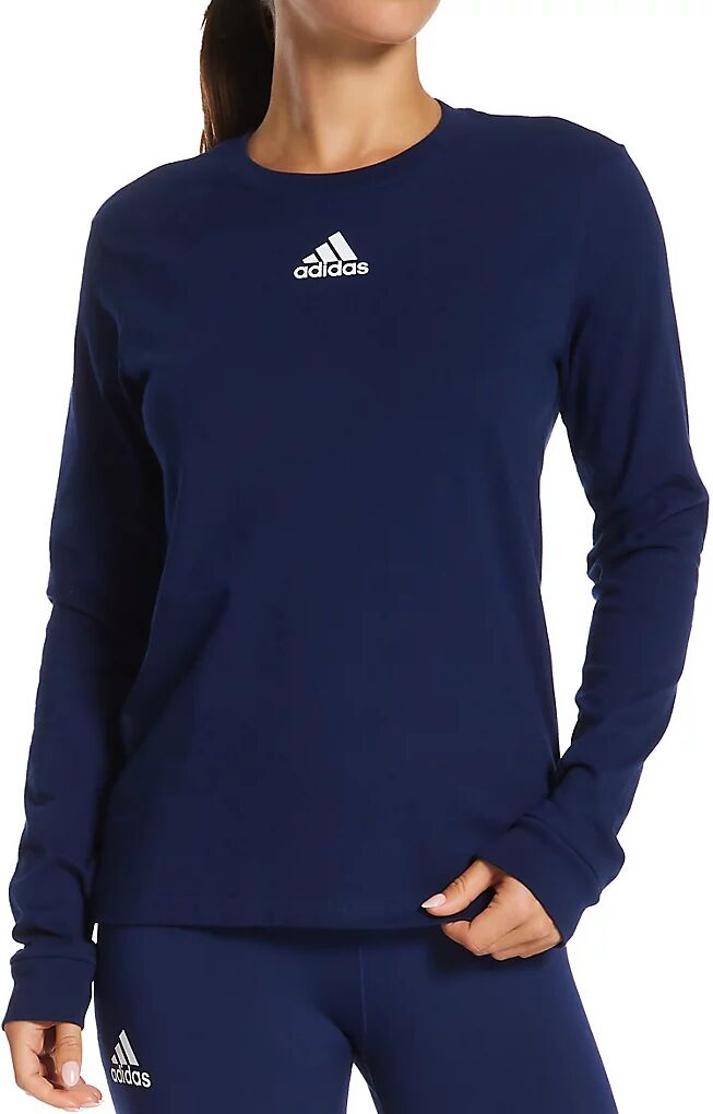 Adidas Women's BOS Amplifier Cotton Long Sleeve Crew Neck Tee in Blue (HE7286)   Size Small   HerRoom.com