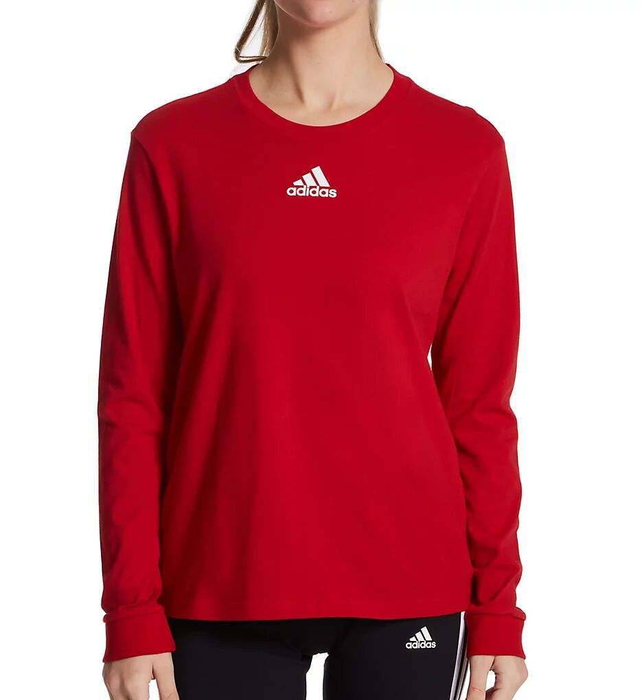 Adidas Women's BOS Amplifier Cotton Long Sleeve Crew Neck Tee in Power Red (HE7286)   Size Large   HerRoom.com