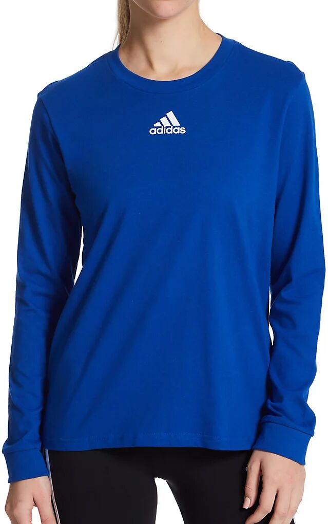 Adidas Women's BOS Amplifier Cotton Long Sleeve Crew Neck Tee in Blue (HE7286)   Size Small   HerRoom.com