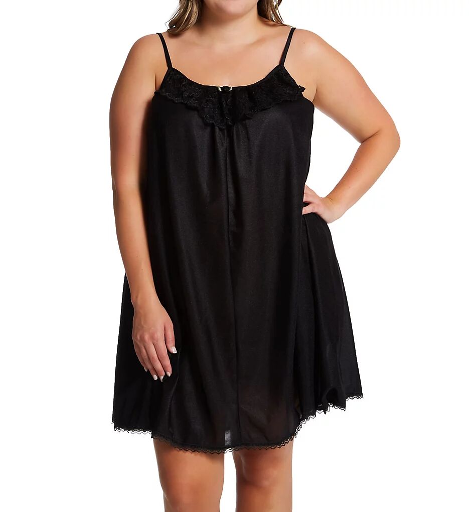 Amanda Rich Women's Plus Spaghetti Strap Lace Trim Knee Length Gown in Black (165-SHX)   Size 2XL   HerRoom.com