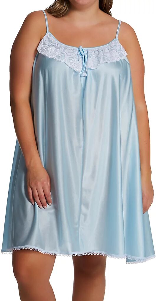 Amanda Rich Women's Plus Spaghetti Strap Lace Trim Knee Length Gown in Blue (165-SHX)   Size 2XL   HerRoom.com