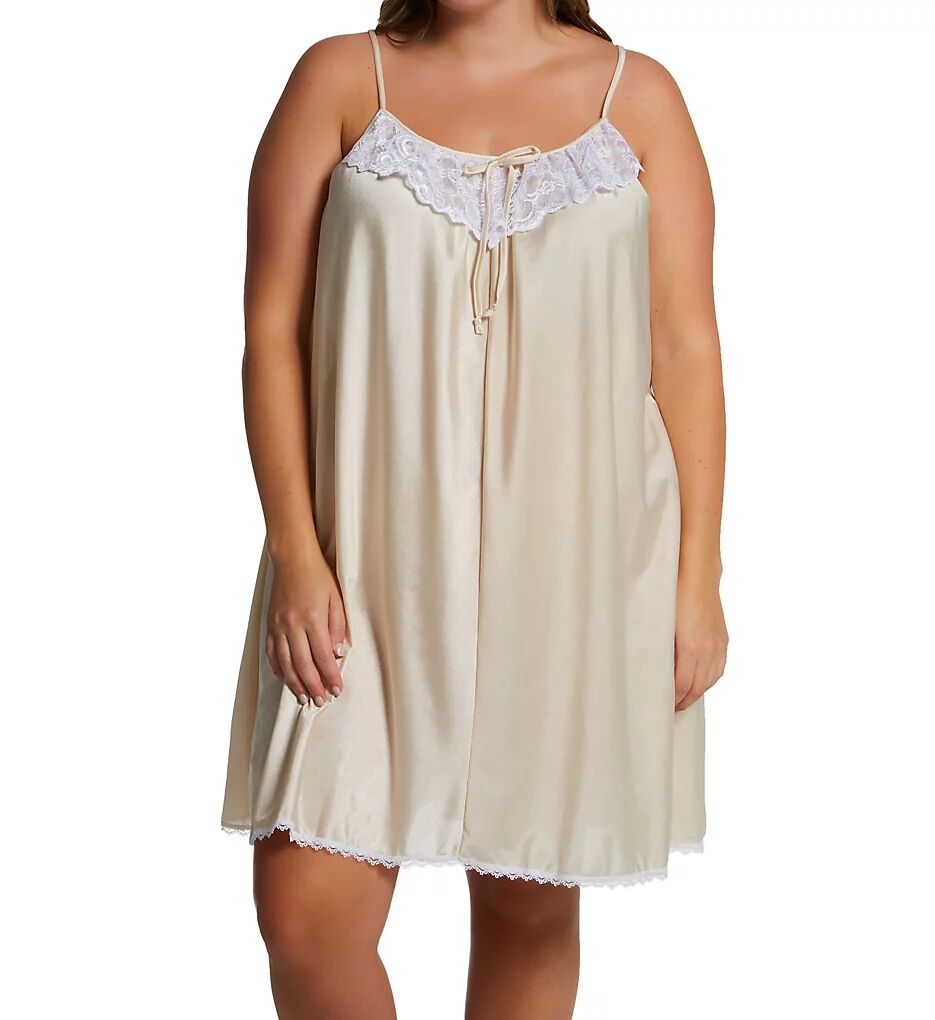 Amanda Rich Women's Plus Spaghetti Strap Lace Trim Knee Length Gown in Beige (165-SHX)   Size 2XL   HerRoom.com