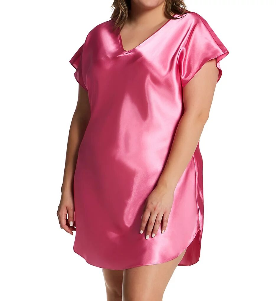 Amanda Rich Women's Plus Bias Cut Satin T-Shirt Gown in Candy Pink (412-40X)   Size 2XL   HerRoom.com